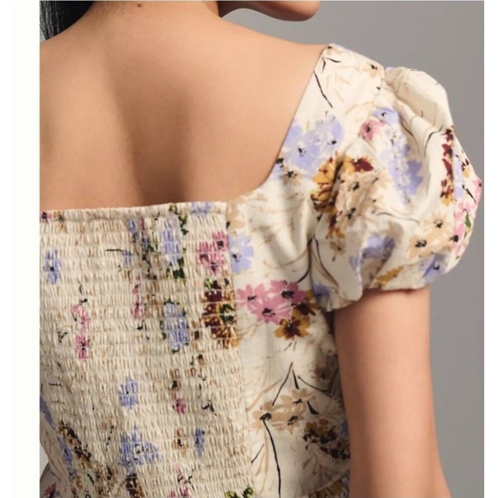 by Anthropologie Floral Corset Smocked Back Size Medium - Picture 2 of 11